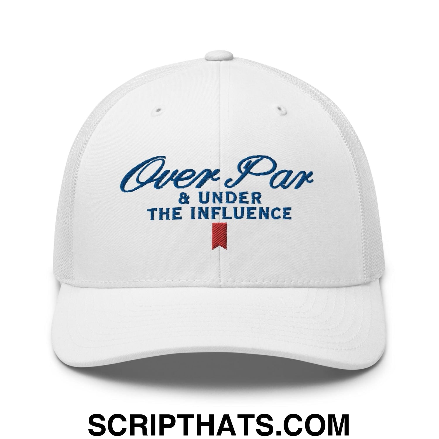 Over Par and Under the Influence Retro Trucker Hat White