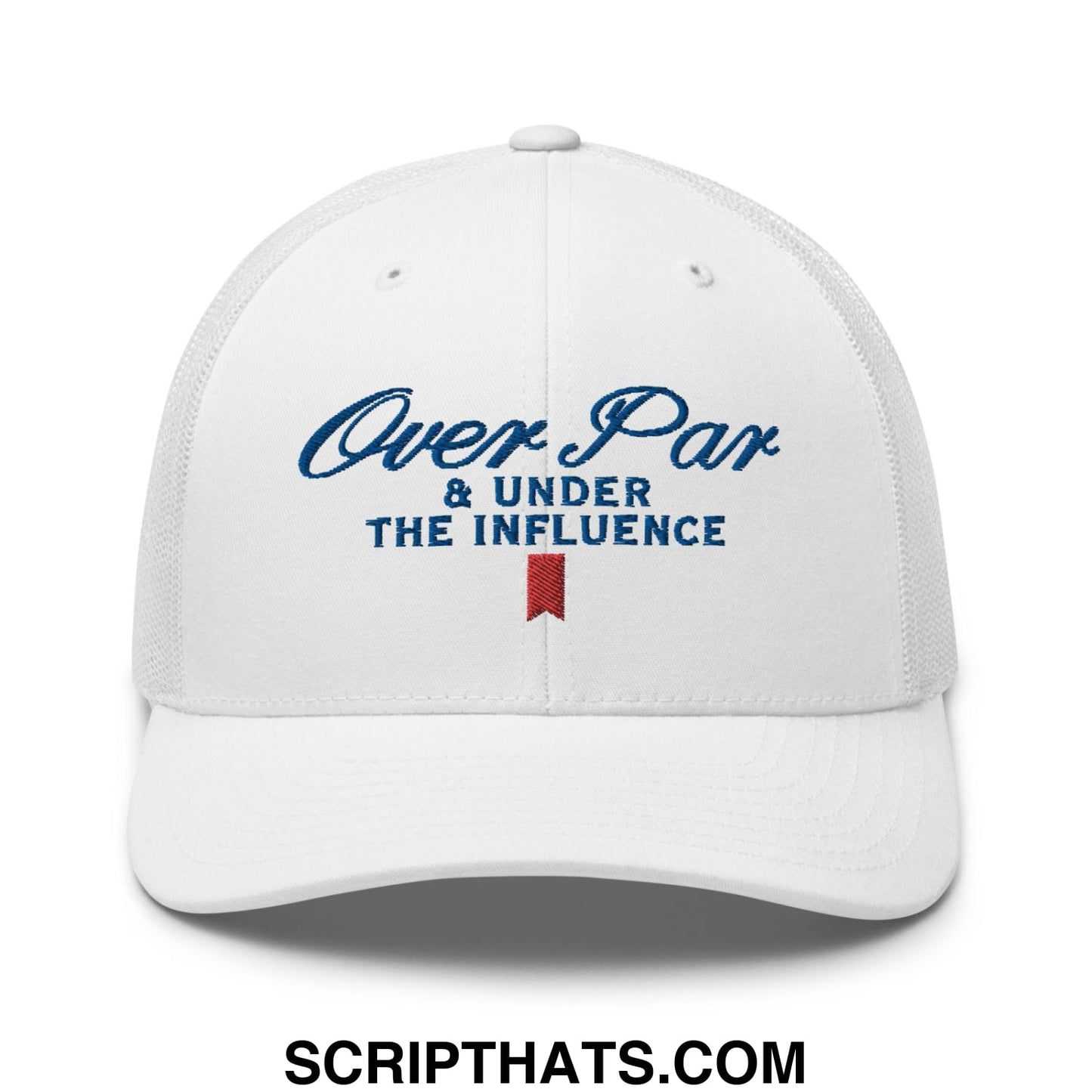 Over Par and Under the Influence Retro Trucker Hat White