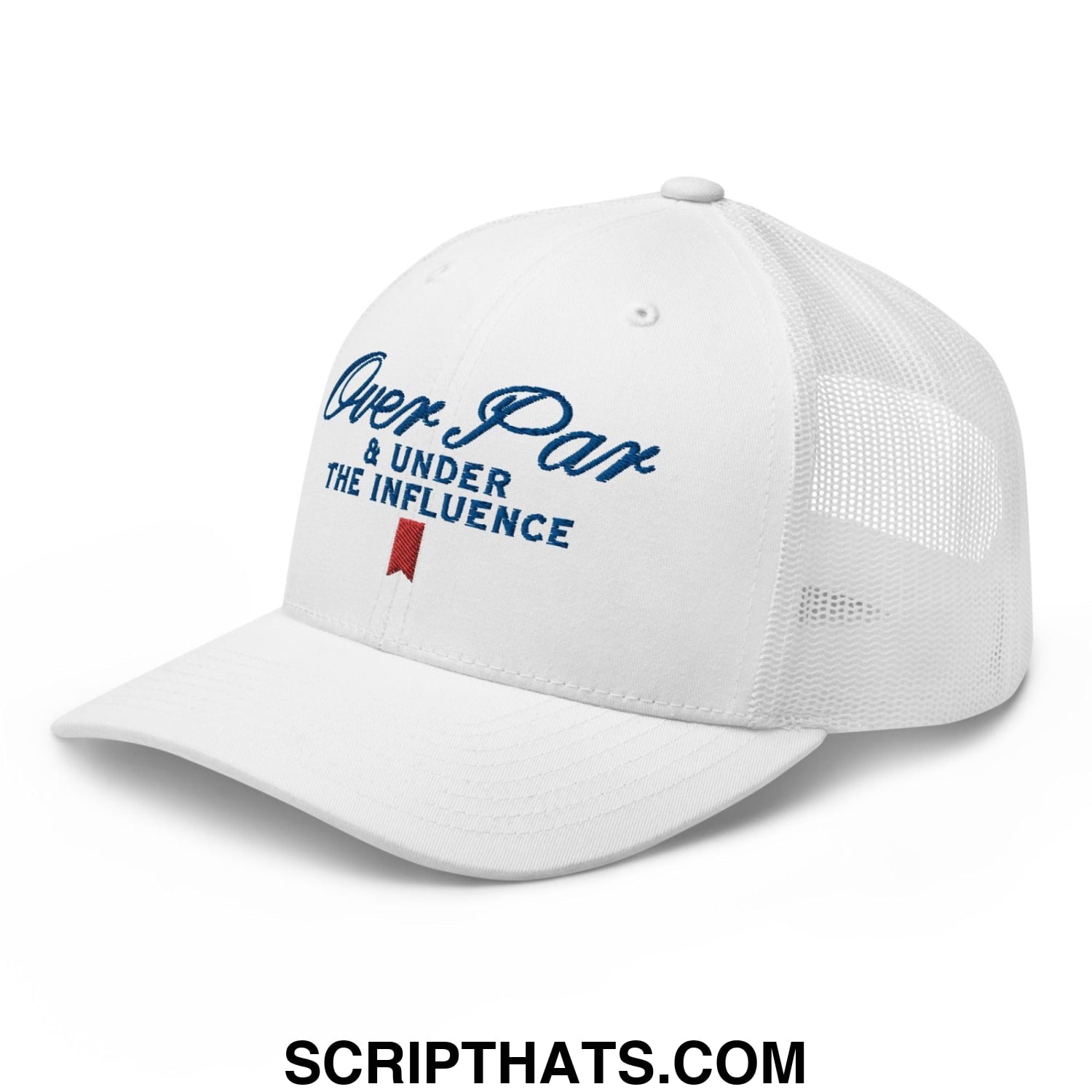 Over Par and Under the Influence Retro Trucker Hat White