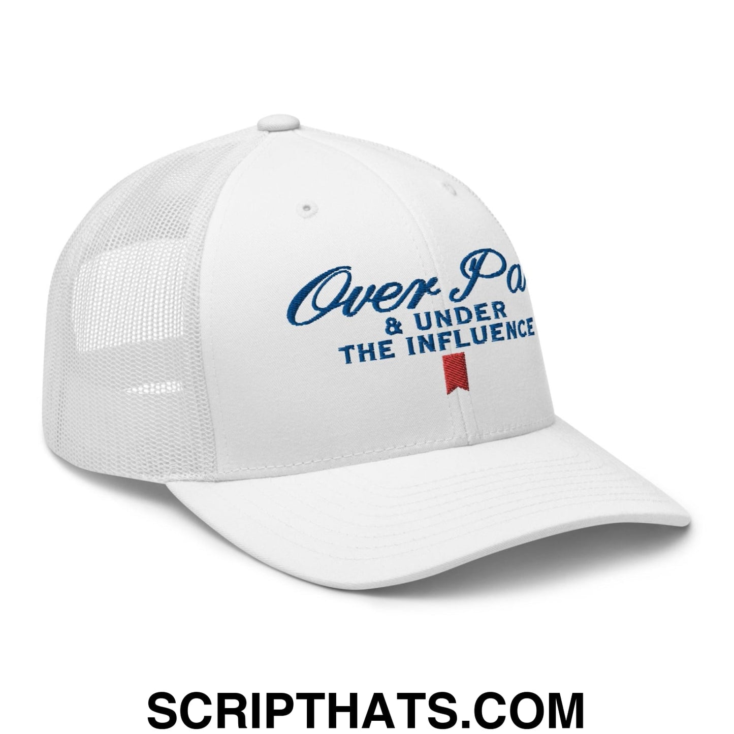 Over Par and Under the Influence Retro Trucker Hat White