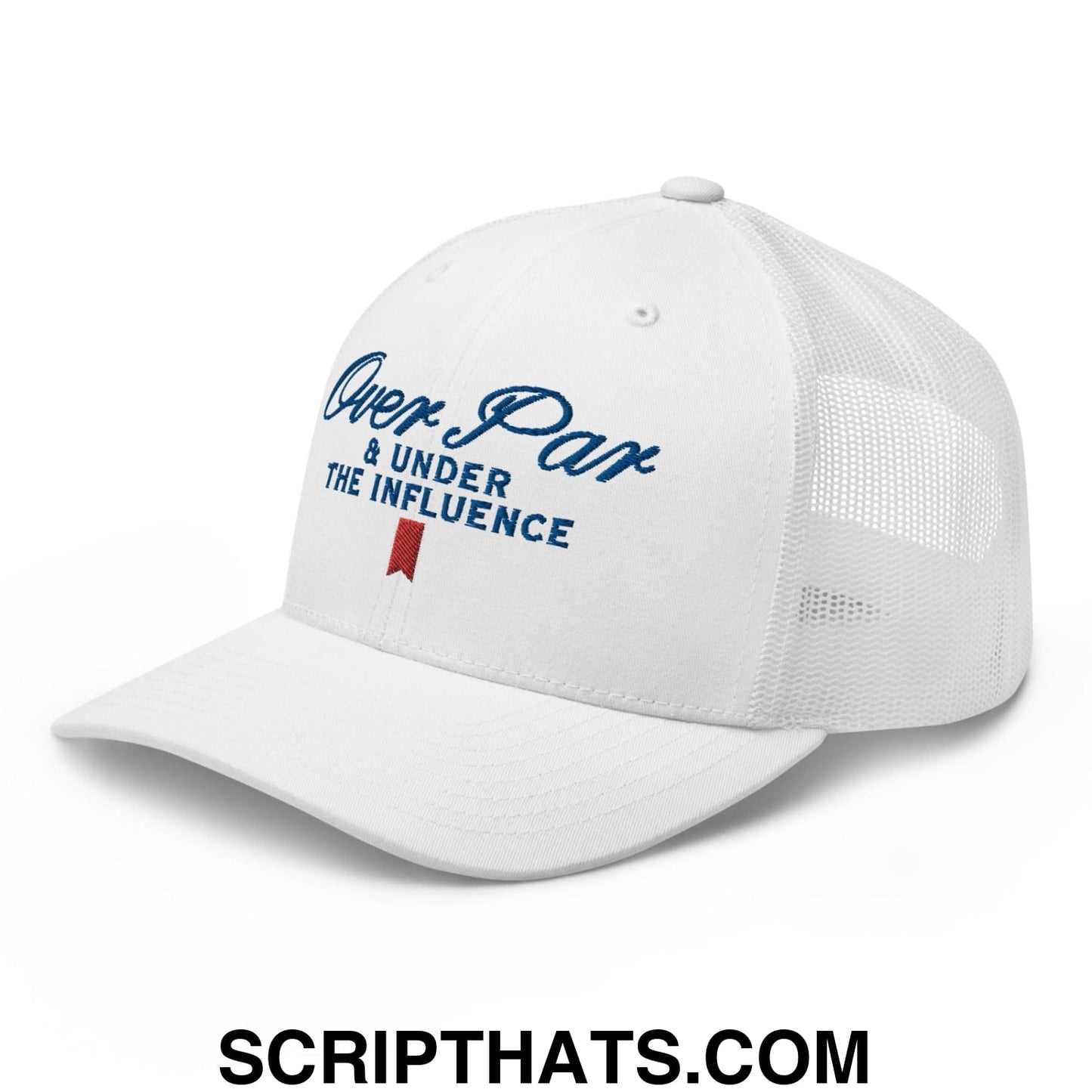 Over Par and Under the Influence Retro Trucker Hat White