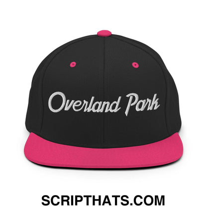 Overland Park Script Snapback Hat Black Neon Pink