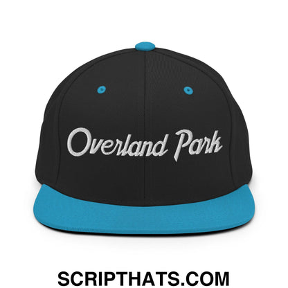 Overland Park Script Snapback Hat Black Teal