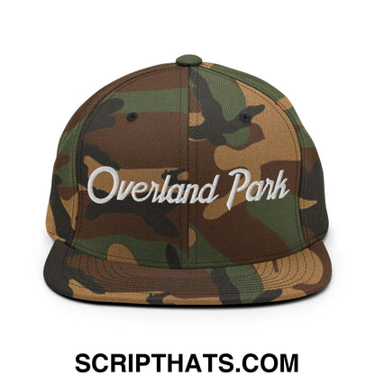 Overland Park Script Snapback Hat Green Camo