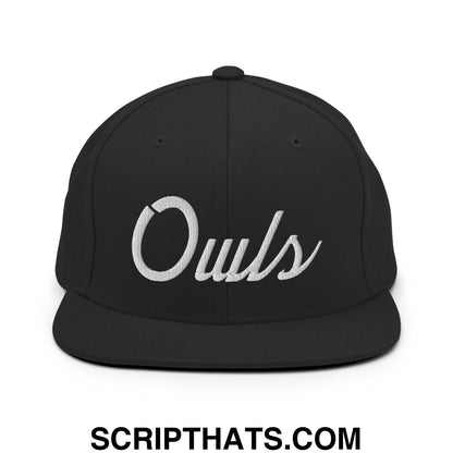Owls School Mascot Script Snapback Hat Black