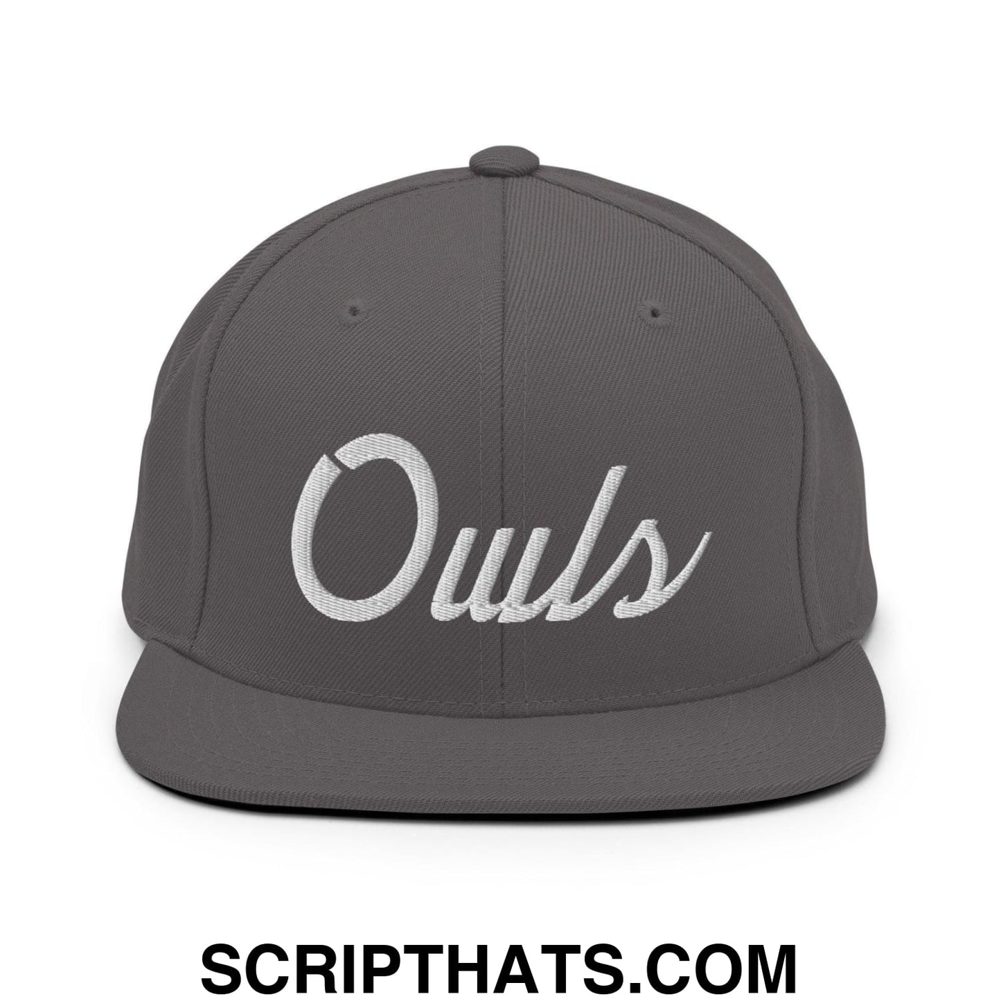 Owls School Mascot Script Snapback Hat Dark Grey