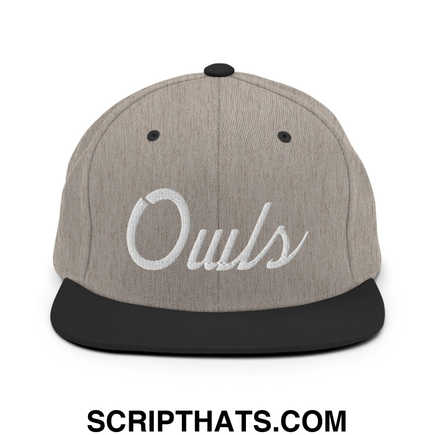 Owls School Mascot Script Snapback Hat Heather Black