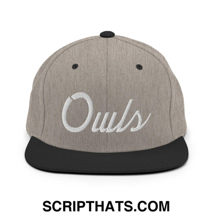 Owls School Mascot Script Snapback Hat Heather Black