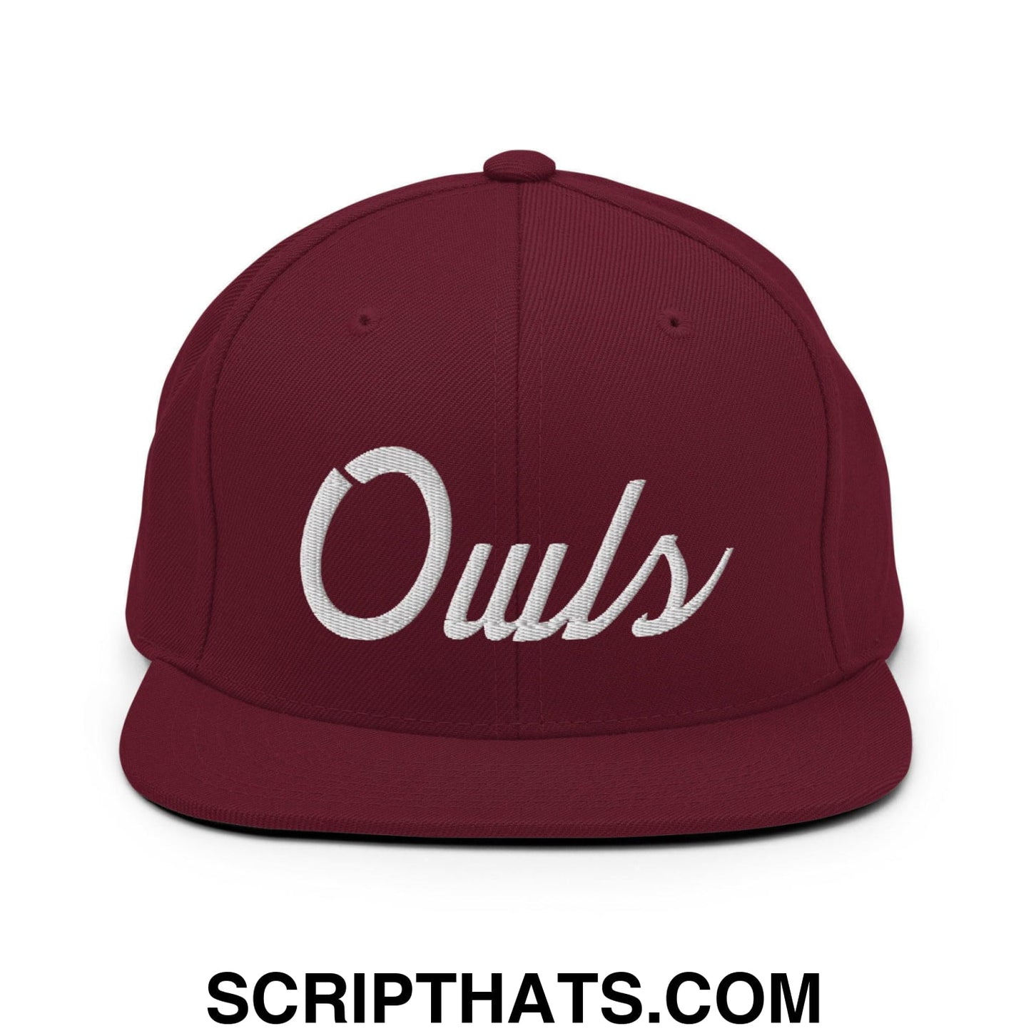 Owls School Mascot Script Snapback Hat Maroon