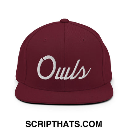 Owls School Mascot Script Snapback Hat Maroon
