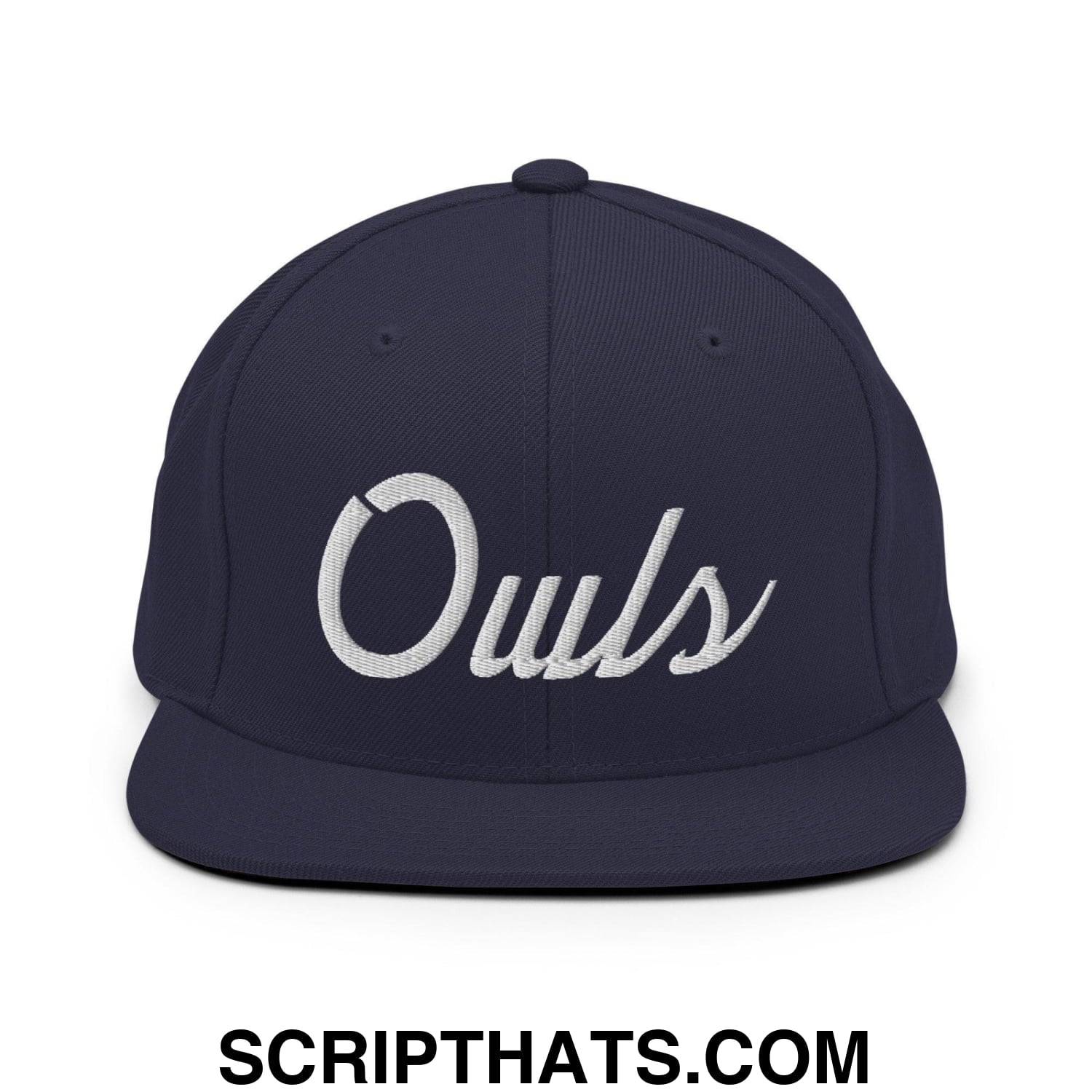 Owls School Mascot Script Snapback Hat Navy