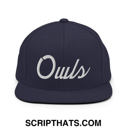 Owls School Mascot Script Snapback Hat Navy