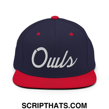 Owls School Mascot Script Snapback Hat Navy Red