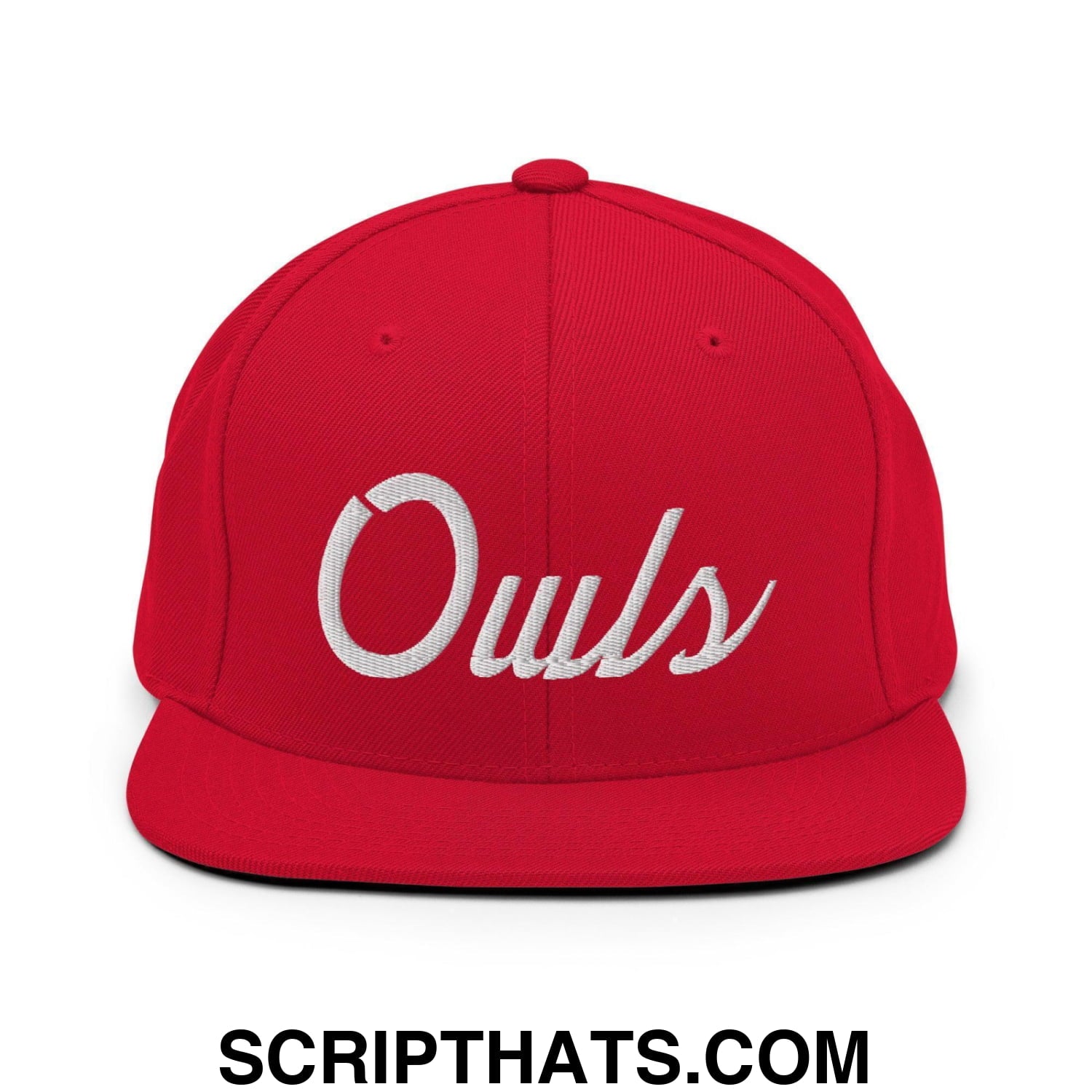 Owls School Mascot Script Snapback Hat Red