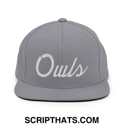 Owls School Mascot Script Snapback Hat Silver