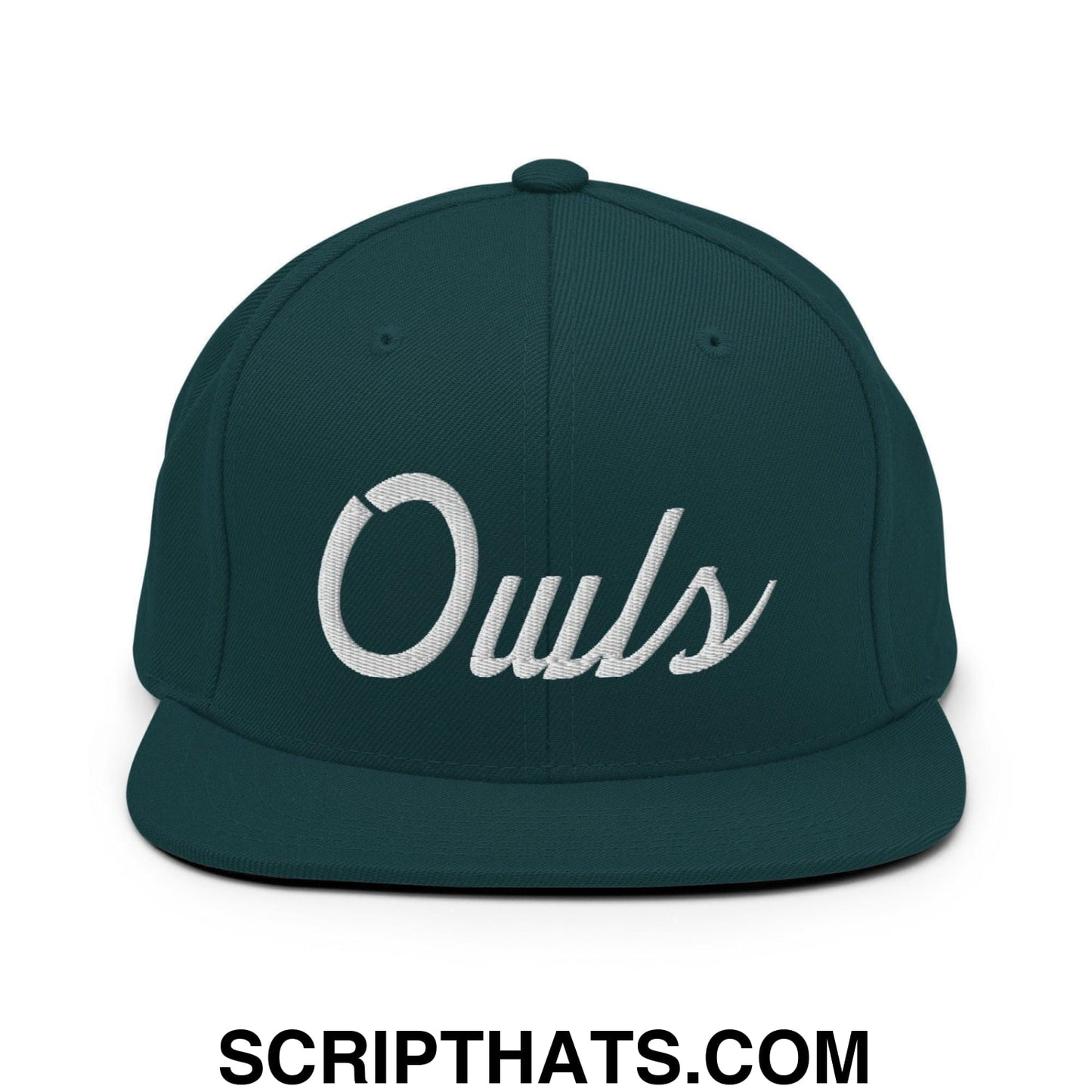 Owls School Mascot Script Snapback Hat Spruce