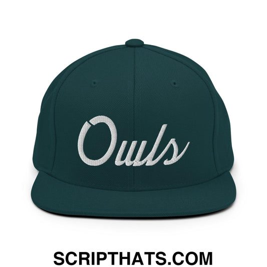 Owls School Mascot Script Snapback Hat Spruce