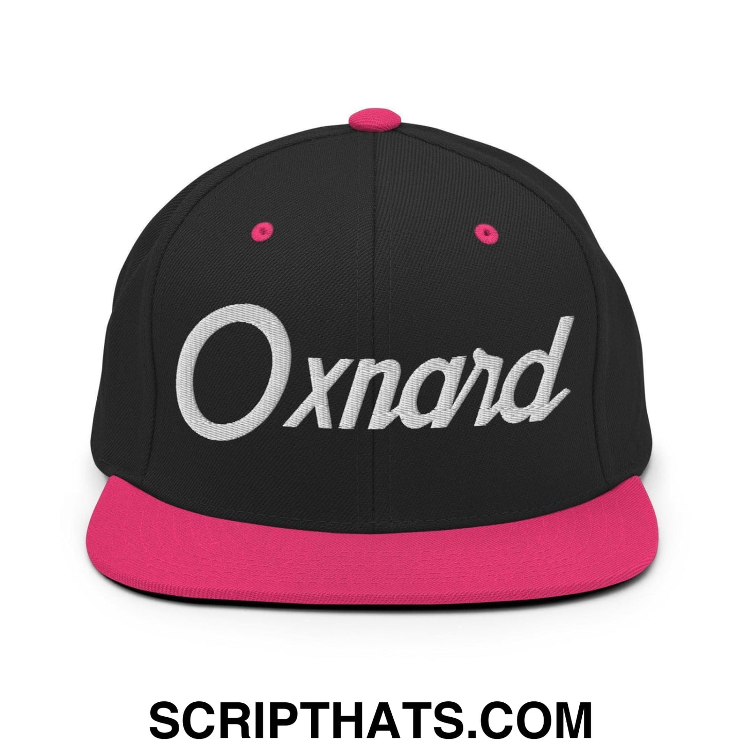 Oxnard Script Snapback Hat Black Neon Pink