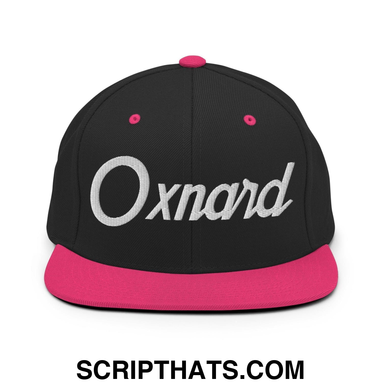Oxnard Script Snapback Hat Black Neon Pink