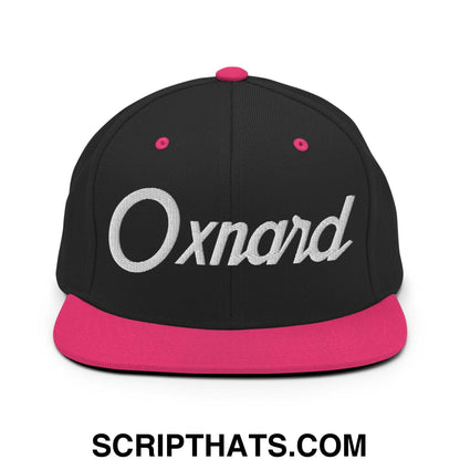Oxnard Script Snapback Hat Black Neon Pink