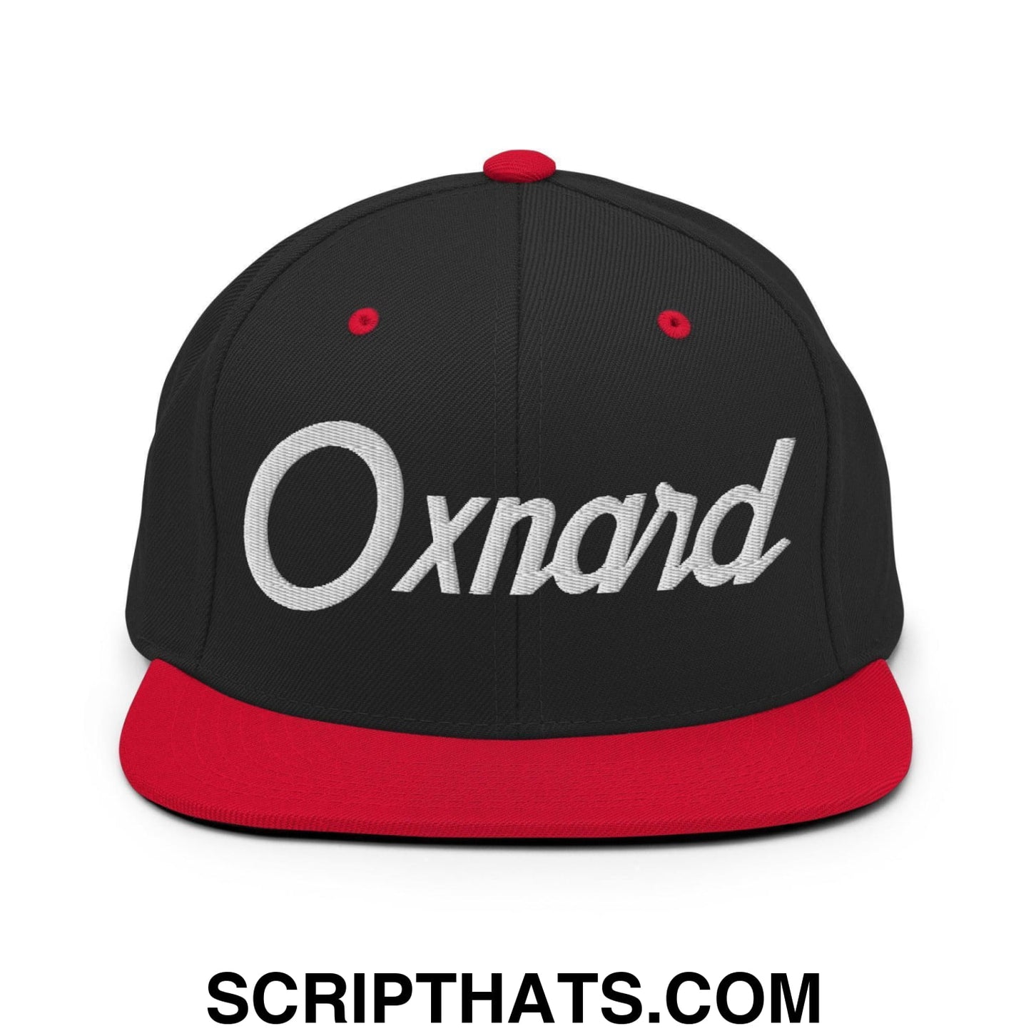 Oxnard Script Snapback Hat Black Red