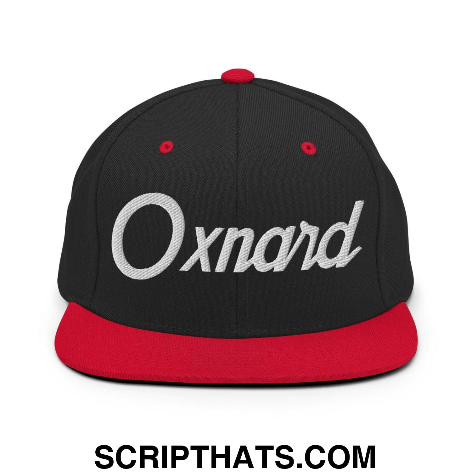 Oxnard Script Snapback Hat Black Red