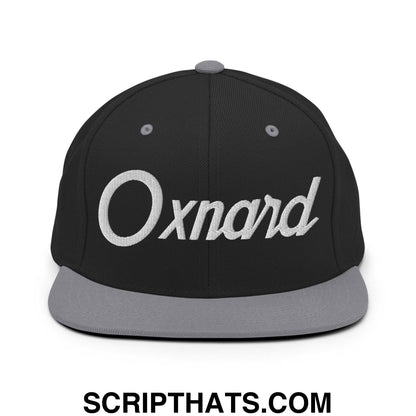 Oxnard Script Snapback Hat Black Silver