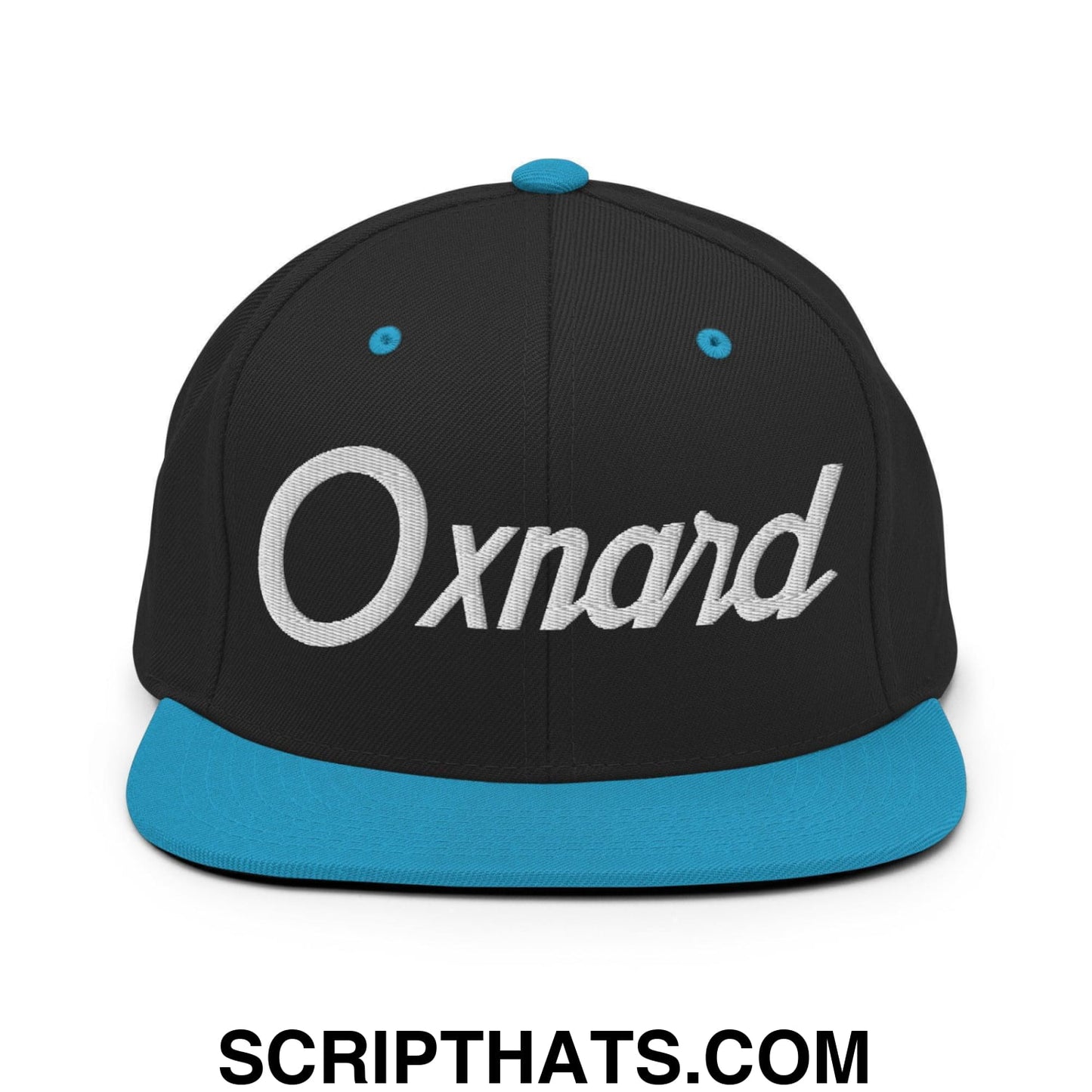 Oxnard Script Snapback Hat Black Teal