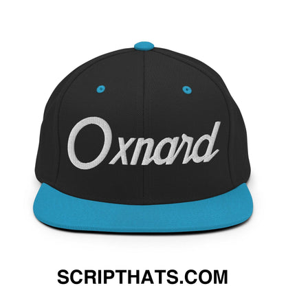 Oxnard Script Snapback Hat Black Teal