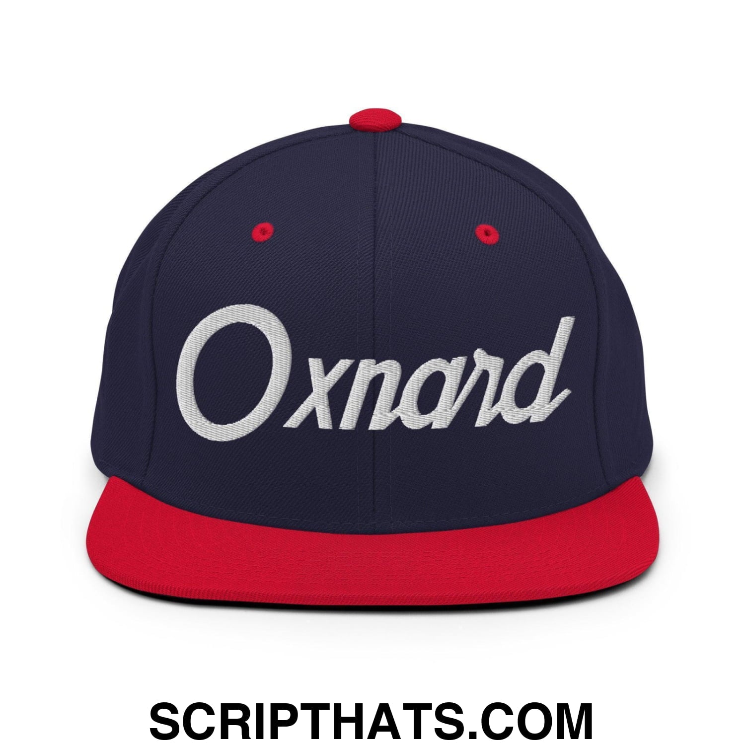 Oxnard Script Snapback Hat Navy Red