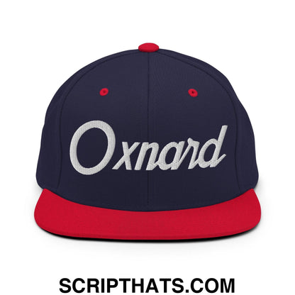 Oxnard Script Snapback Hat Navy Red