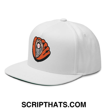Oyster Catchers Baseball Embroidered Flat Bill Brim 5 Panel Snapback Hat White