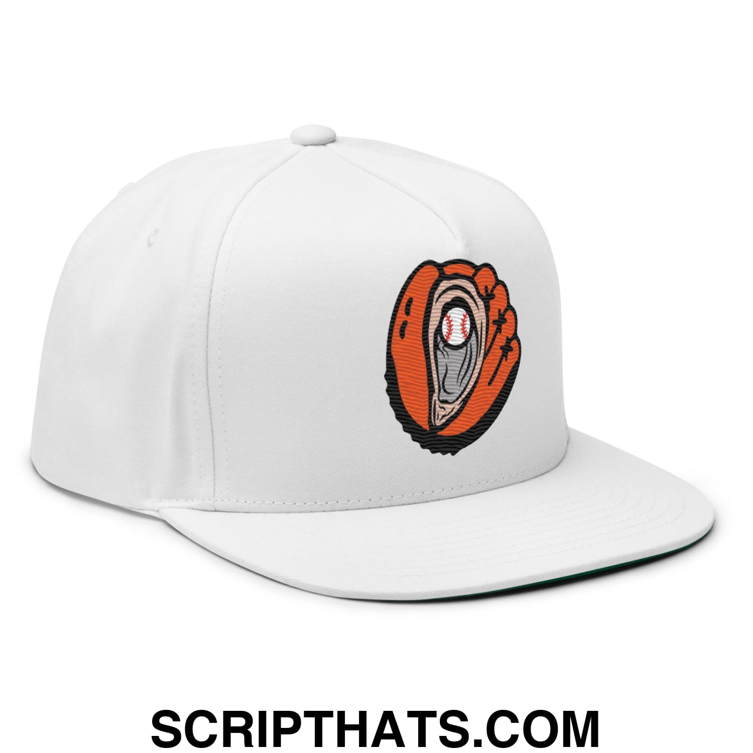 Oyster Catchers Baseball Embroidered Flat Bill Brim 5 Panel Snapback Hat White