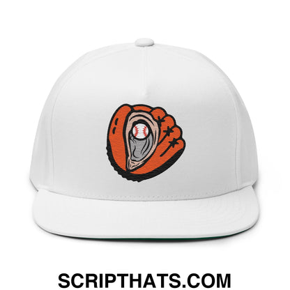 Oyster Catchers Baseball Embroidered Flat Bill Brim 5 Panel Snapback Hat White