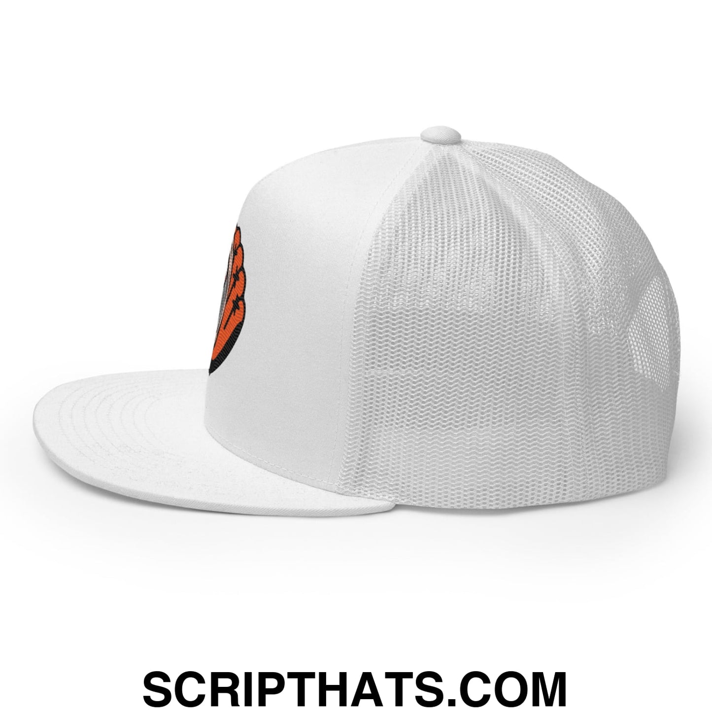 Oyster Catchers Baseball Embroidered Flat Bill Brim Mesh Trucker Hat White