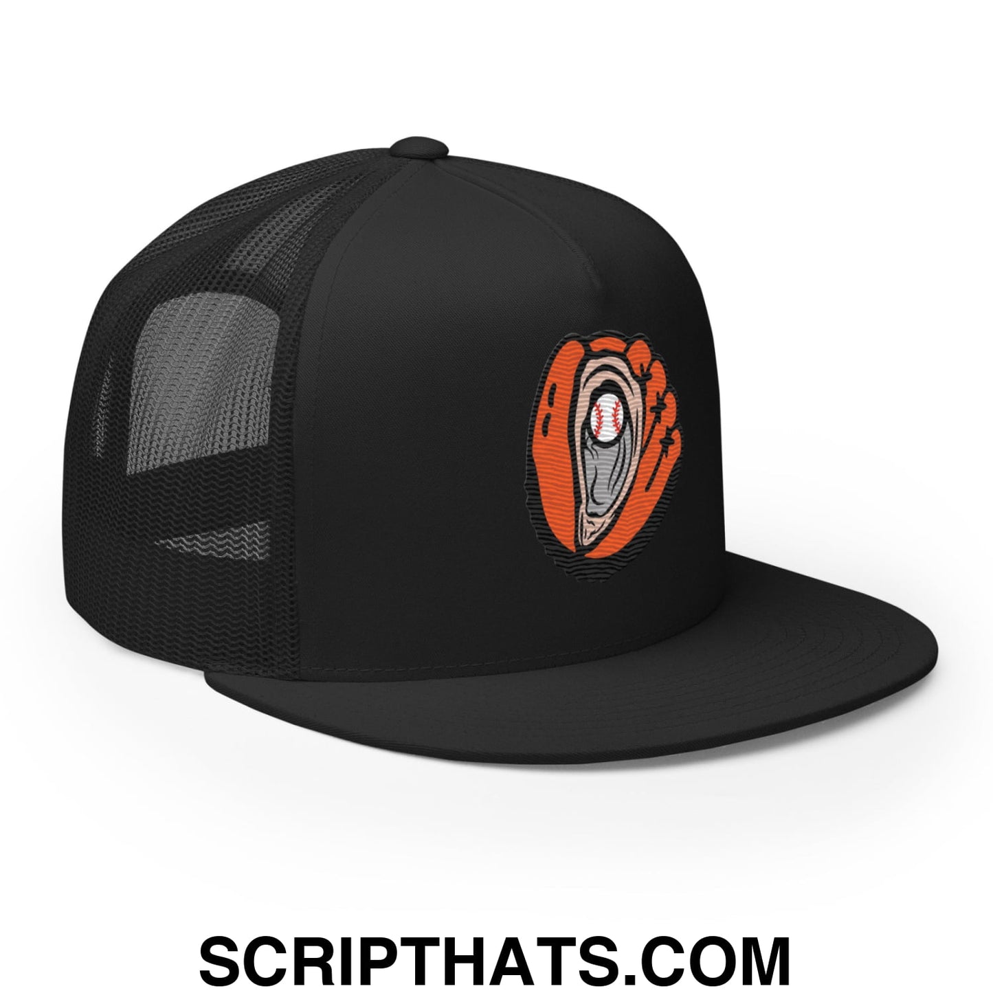 Oyster Catchers Baseball Embroidered Flat Bill Brim Mesh Trucker Hat Black