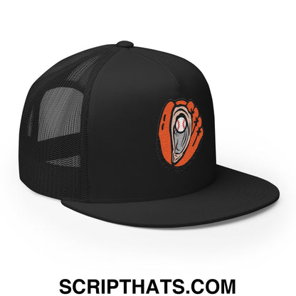 Oyster Catchers Baseball Embroidered Flat Bill Brim Mesh Trucker Hat Black