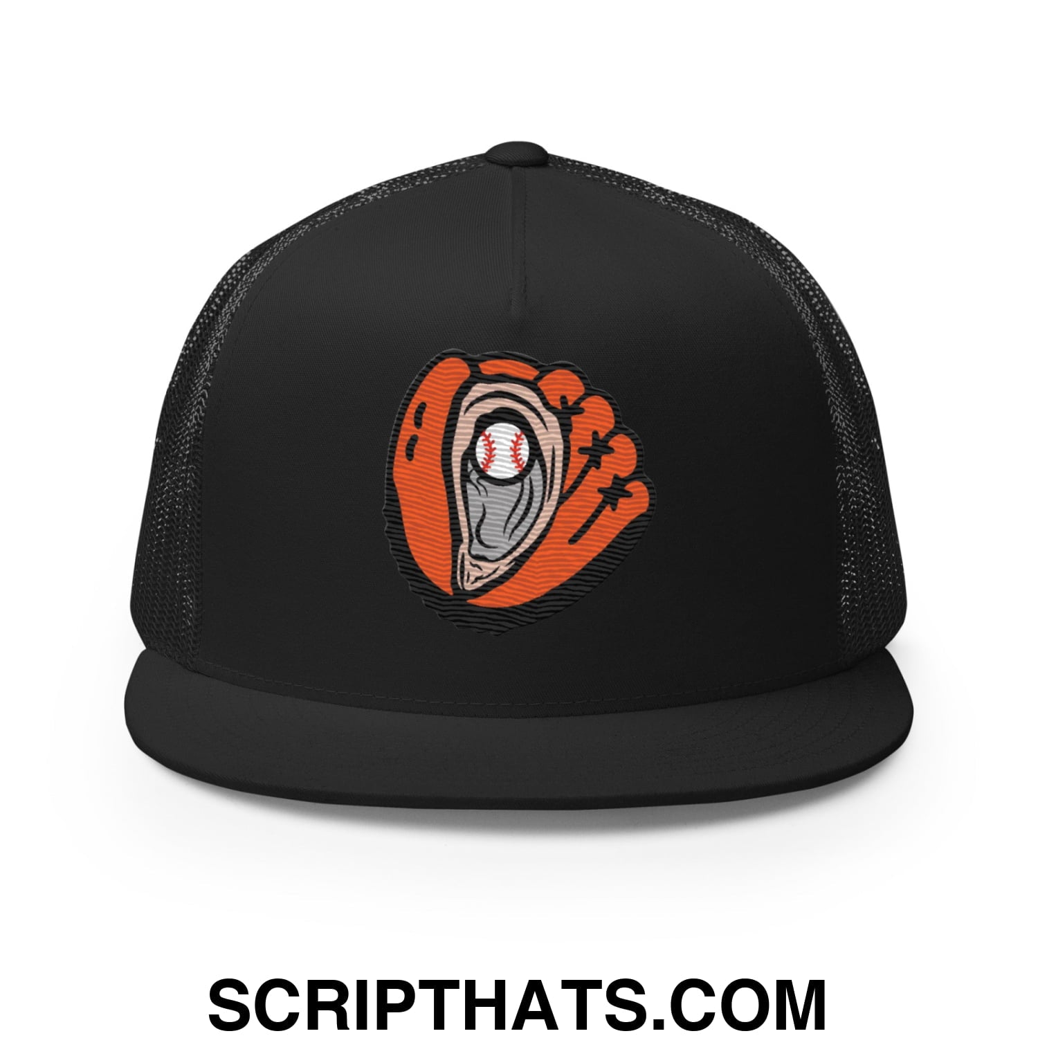 Oyster Catchers Baseball Embroidered Flat Bill Brim Mesh Trucker Hat Black