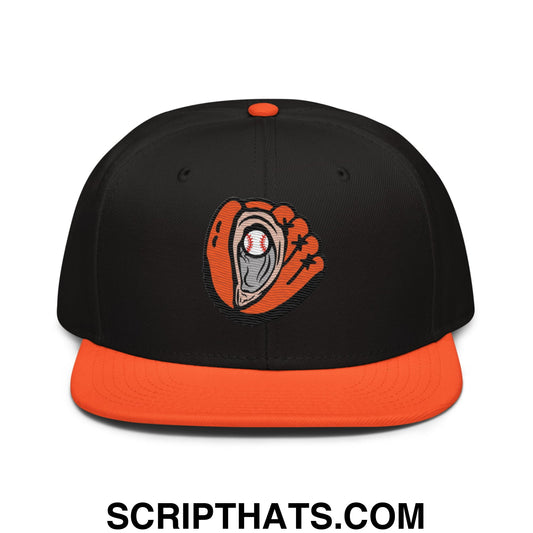 Oyster Catchers Baseball Embroidered Flat Bill Brim Snapback Hat Orange Black Black