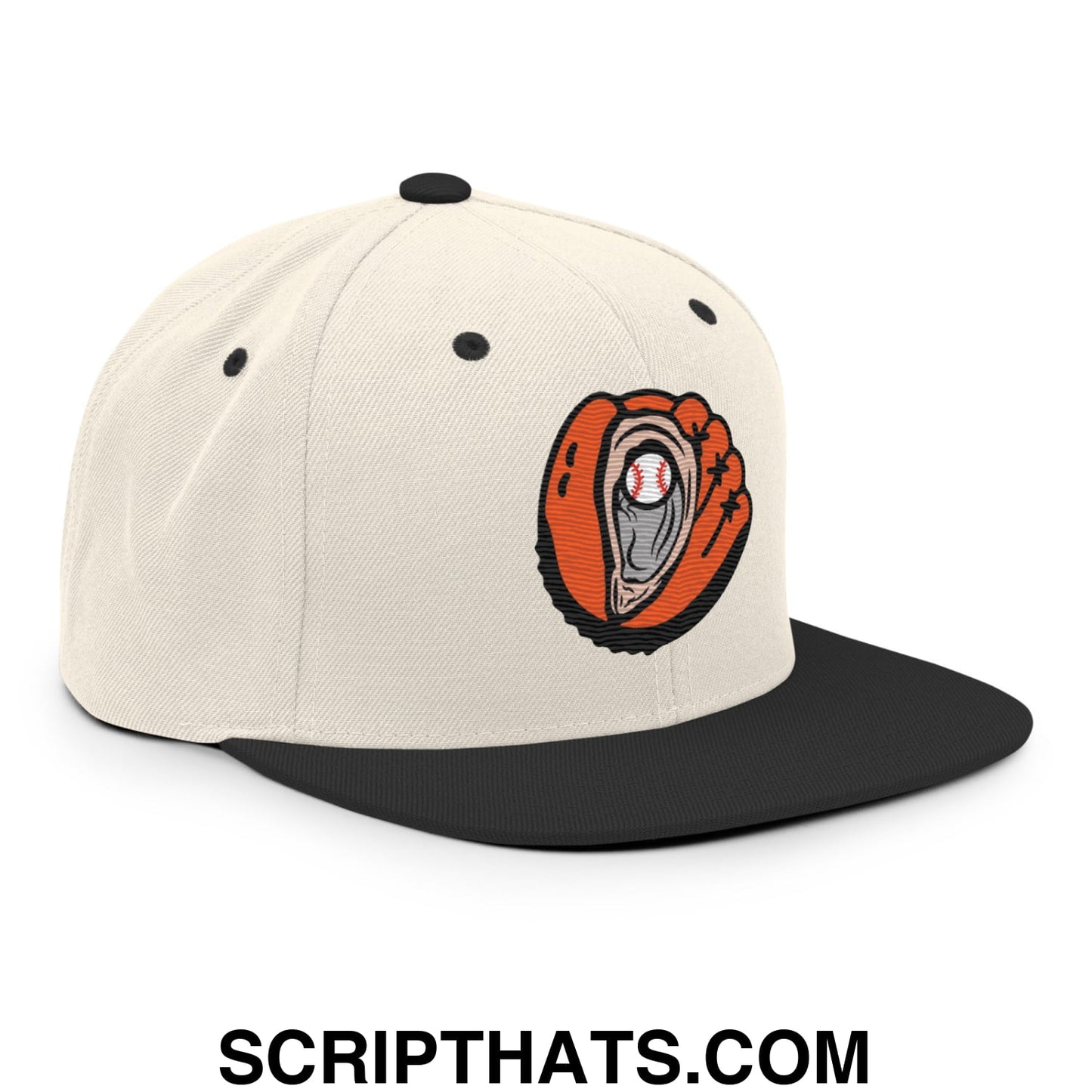 Oyster Catchers Baseball Embroidered Flat Brim Bill Snapback Hat Natural Black