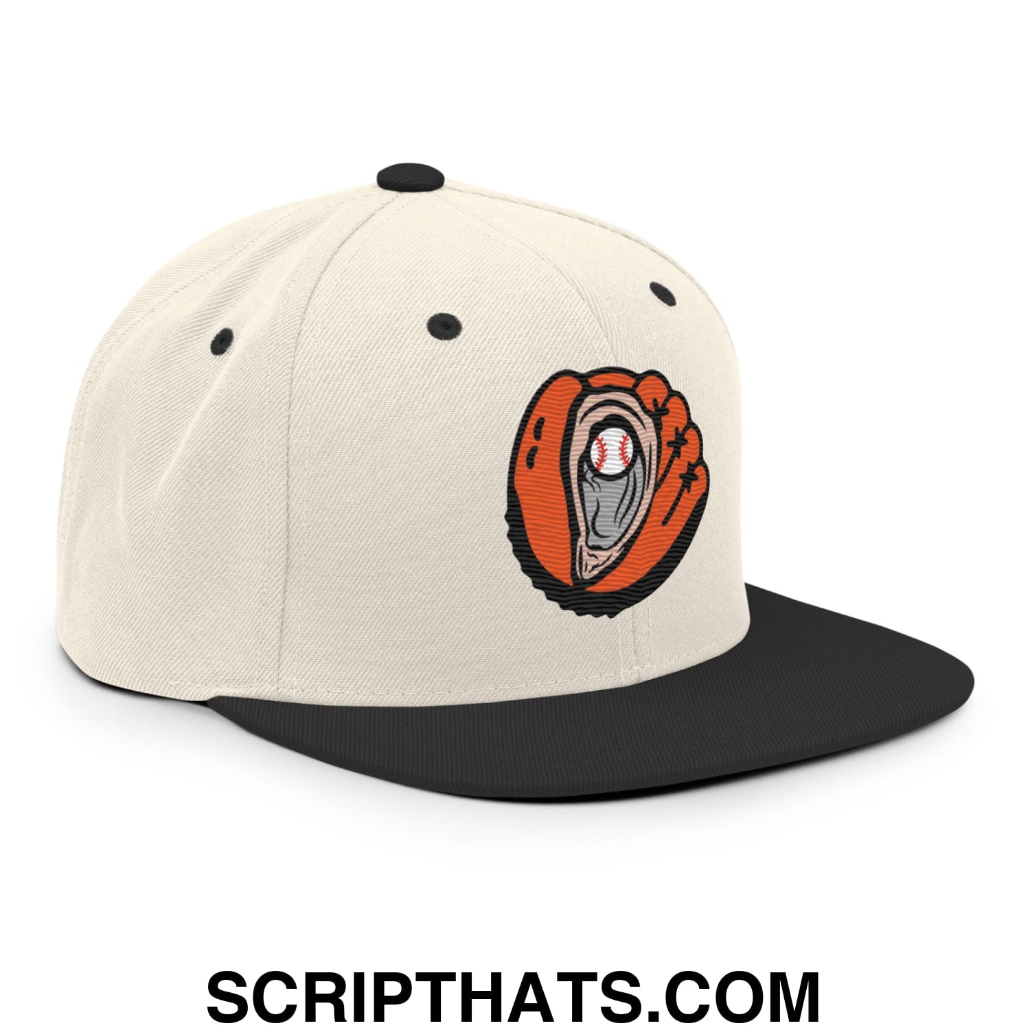 Oyster Catchers Baseball Embroidered Flat Brim Bill Snapback Hat Natural Black