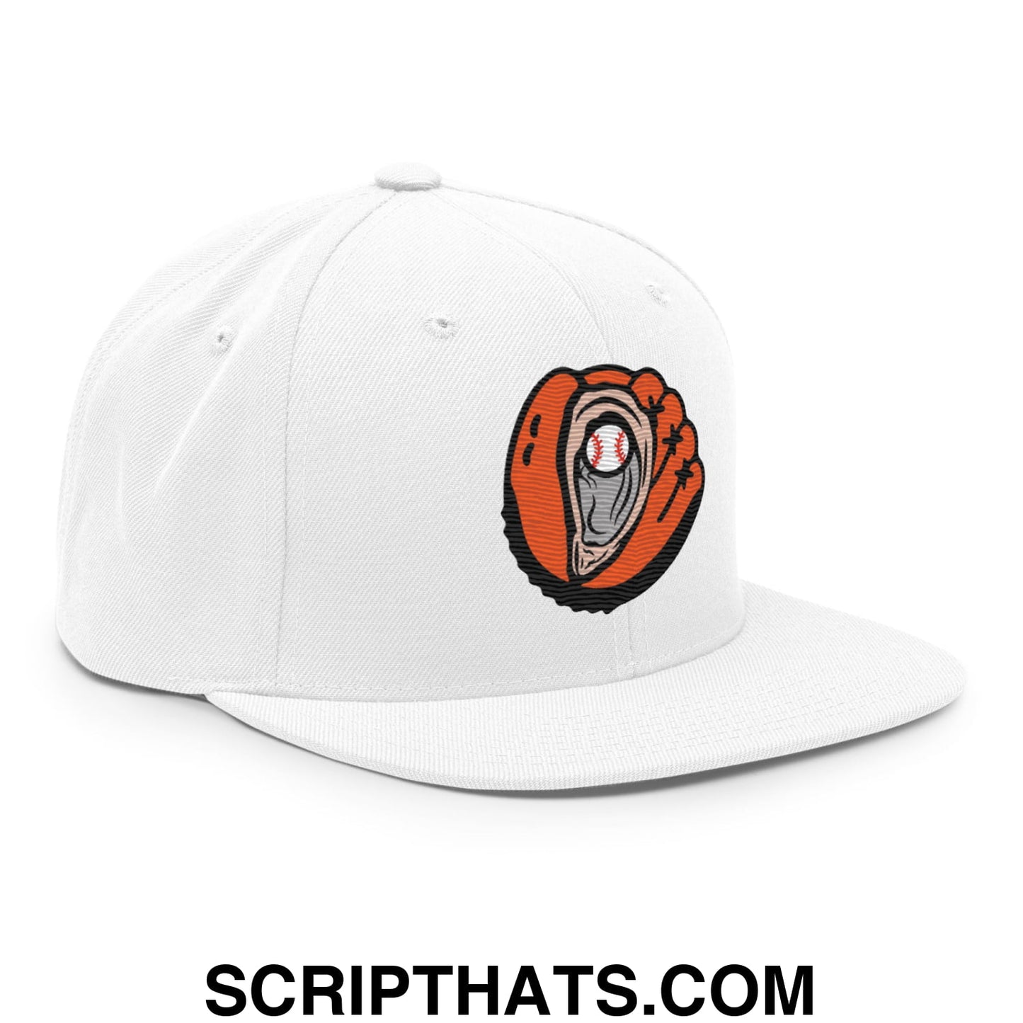 Oyster Catchers Baseball Embroidered Flat Brim Bill Snapback Hat White