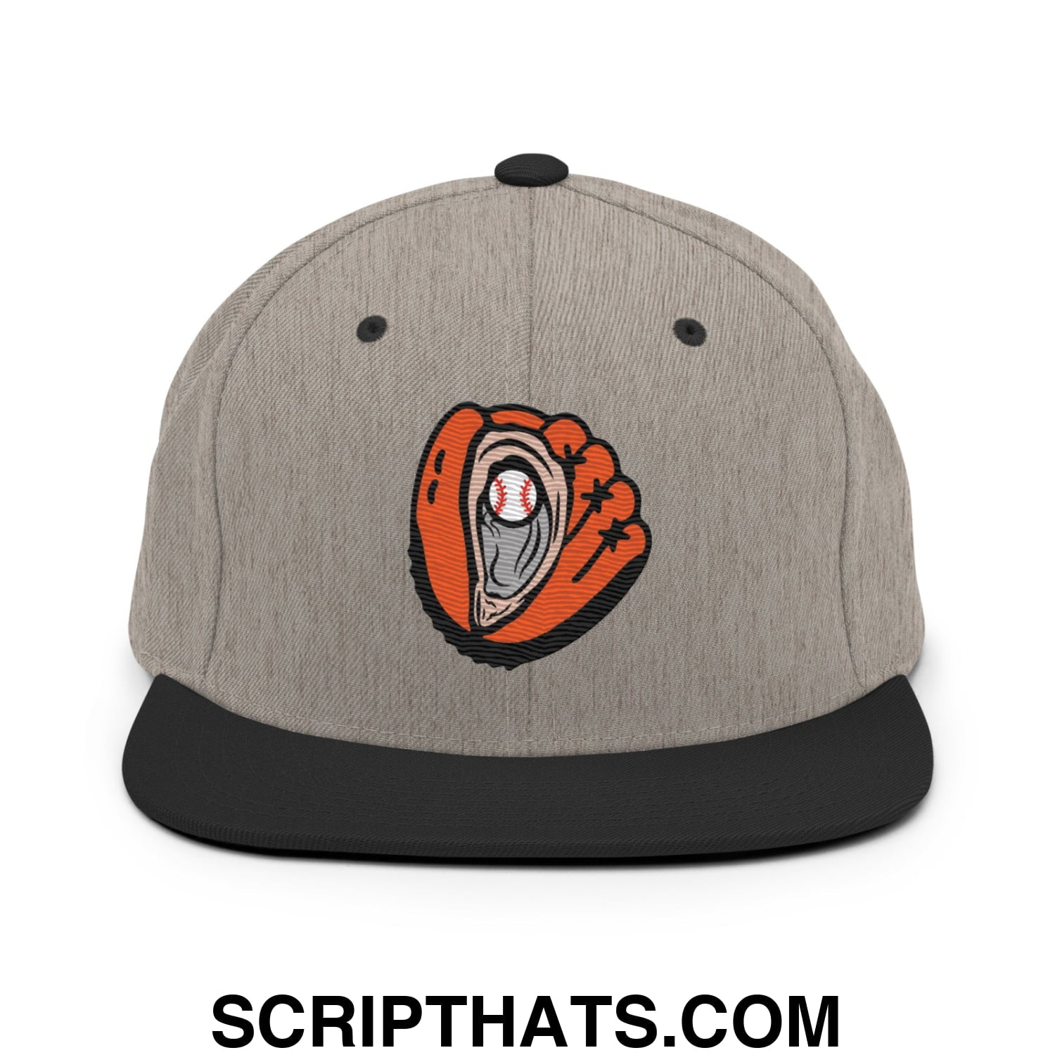 Oyster Catchers Baseball Embroidered Flat Brim Bill Snapback Hat Heather Black