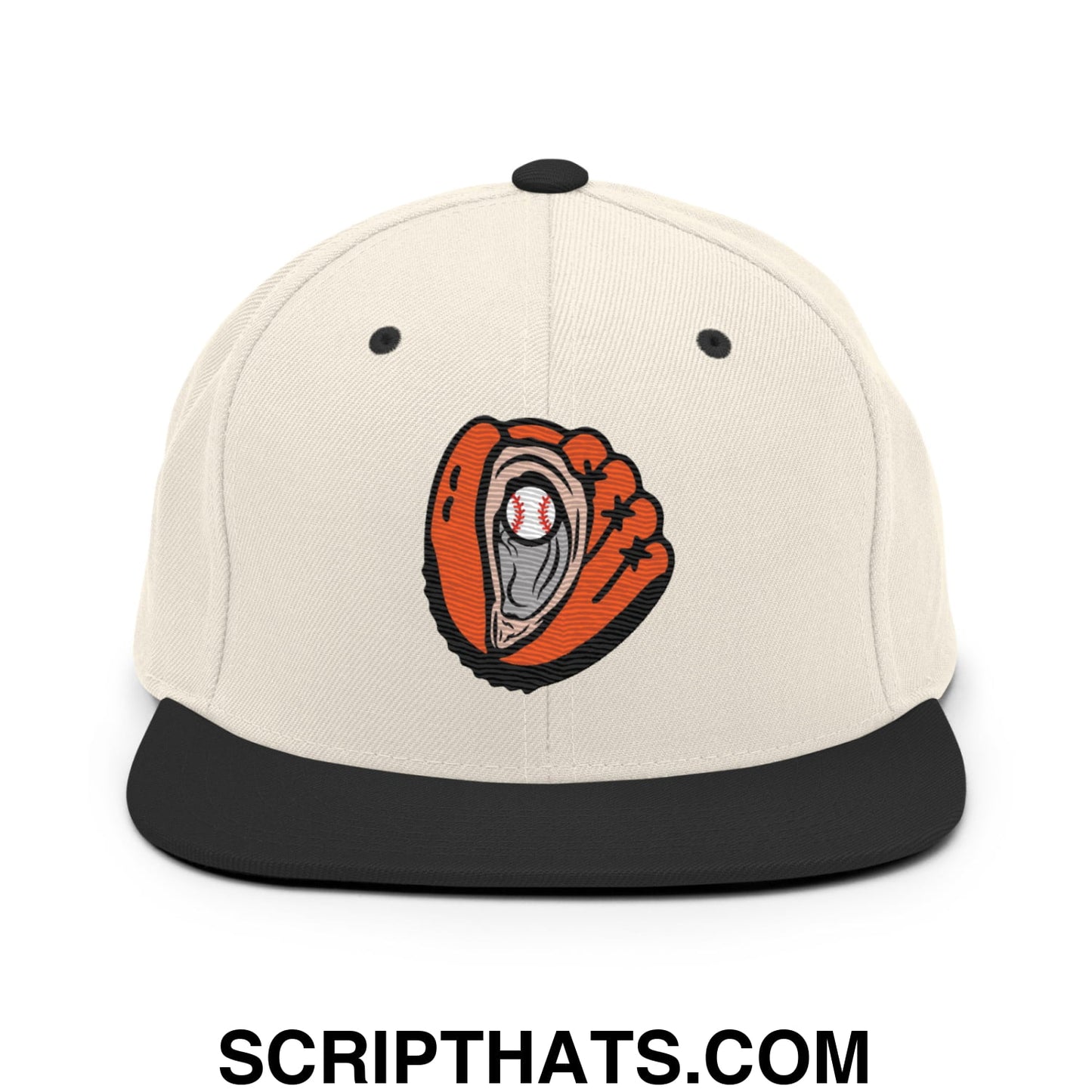 Oyster Catchers Baseball Embroidered Flat Brim Bill Snapback Hat Natural Black