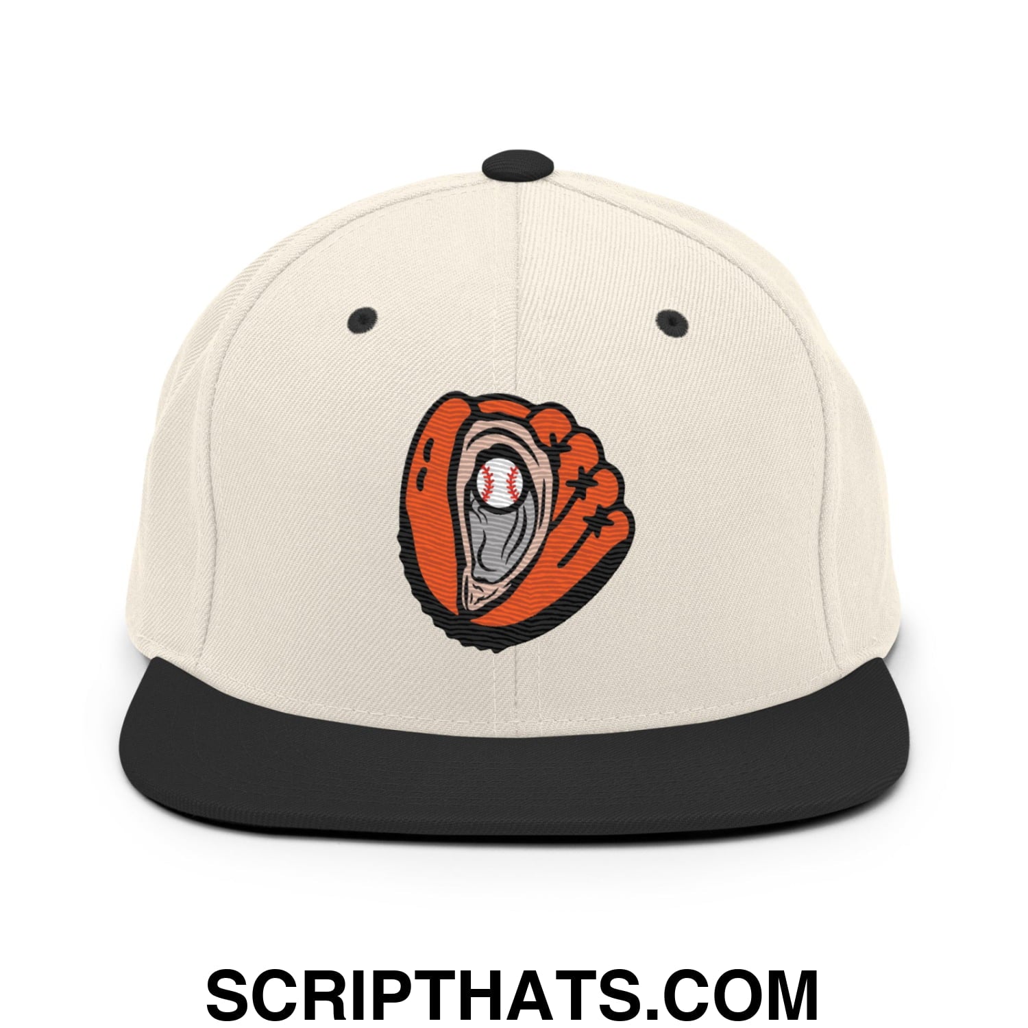 Oyster Catchers Baseball Embroidered Flat Brim Bill Snapback Hat Natural Black