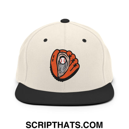 Oyster Catchers Baseball Embroidered Flat Brim Bill Snapback Hat Natural Black