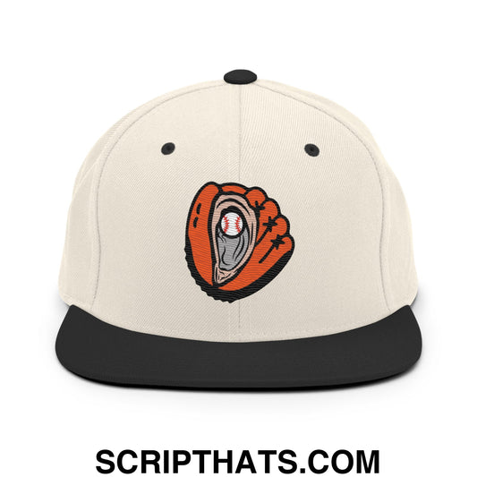 Oyster Catchers Baseball Embroidered Flat Brim Bill Snapback Hat Natural Black