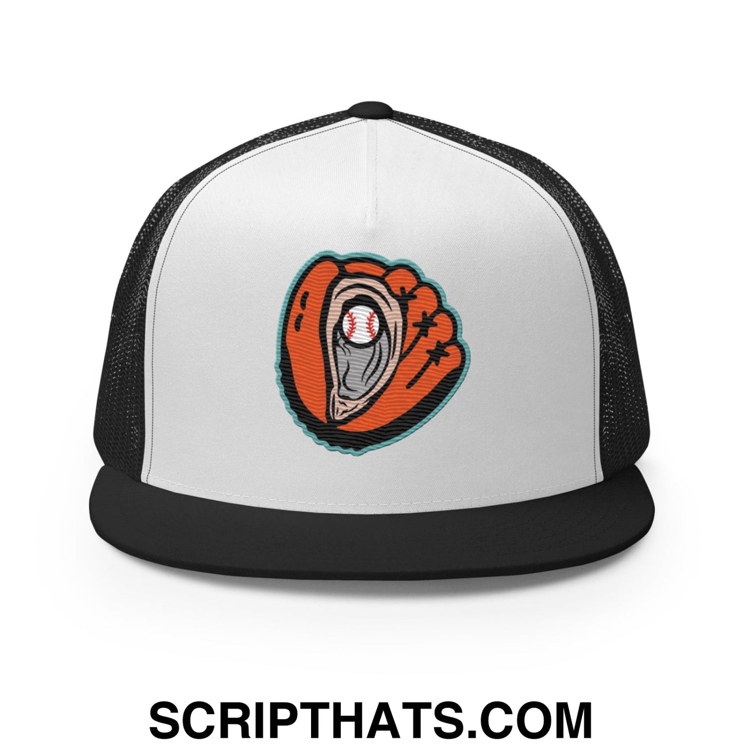 Oystercatchers Baseball Embroidered Flat Bill Brim Mesh Trucker Hat Black White Black