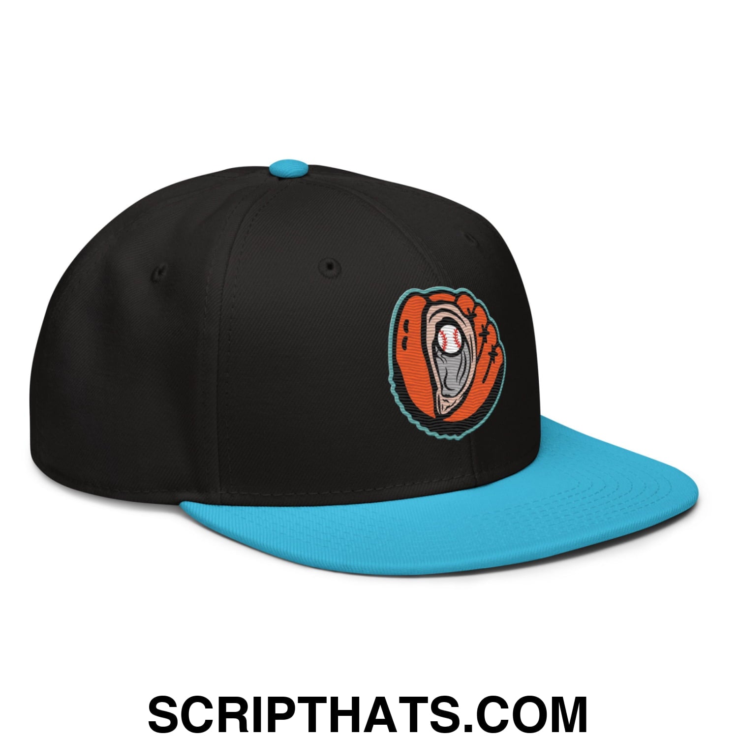 Oystercatchers Baseball Embroidered Flat Bill Brim Snapback Hat Aqua blue Black Black