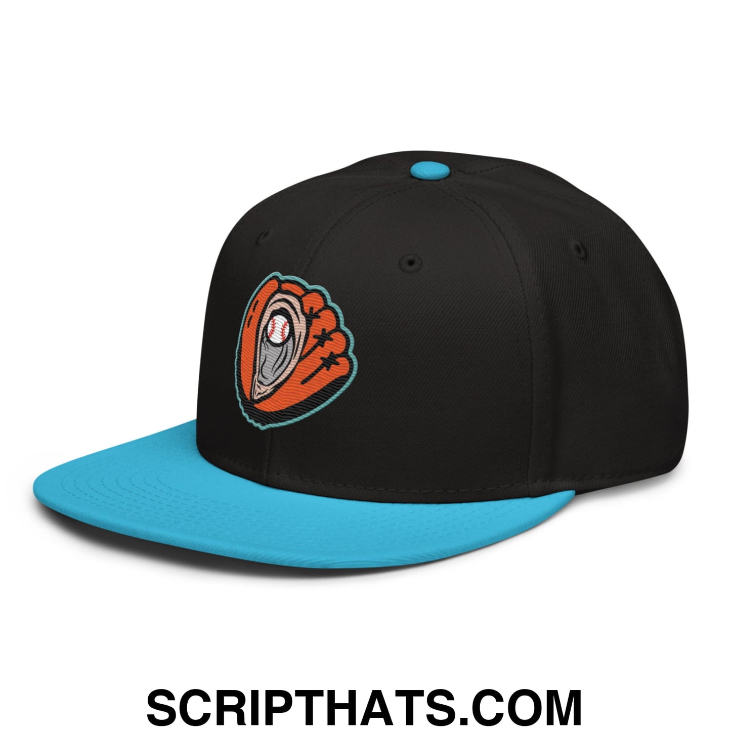 Oystercatchers Baseball Embroidered Flat Bill Brim Snapback Hat Aqua blue Black Black